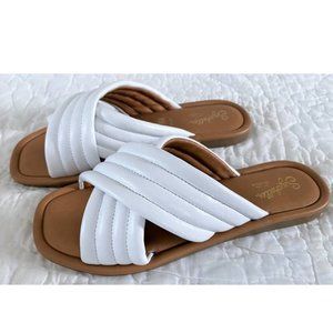 Seychelles Word For Word Slide Anthropologie Sandal White Leather Puffy Italy 6